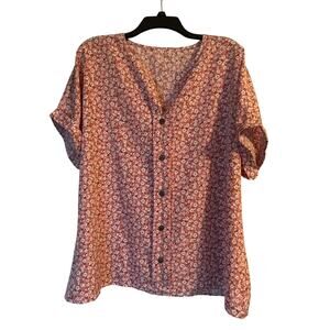 NWOT Women's Short Sleeve Summer Shirt Flowers Polyester/Elastane Size 2XL